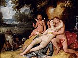 Cornelis Cornelisz Wall Art - Venis And Adonis With Cupid In A Landscape